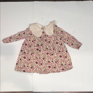 ZARA - Floral Long Sleeve Baby Dress with Lace Collar
